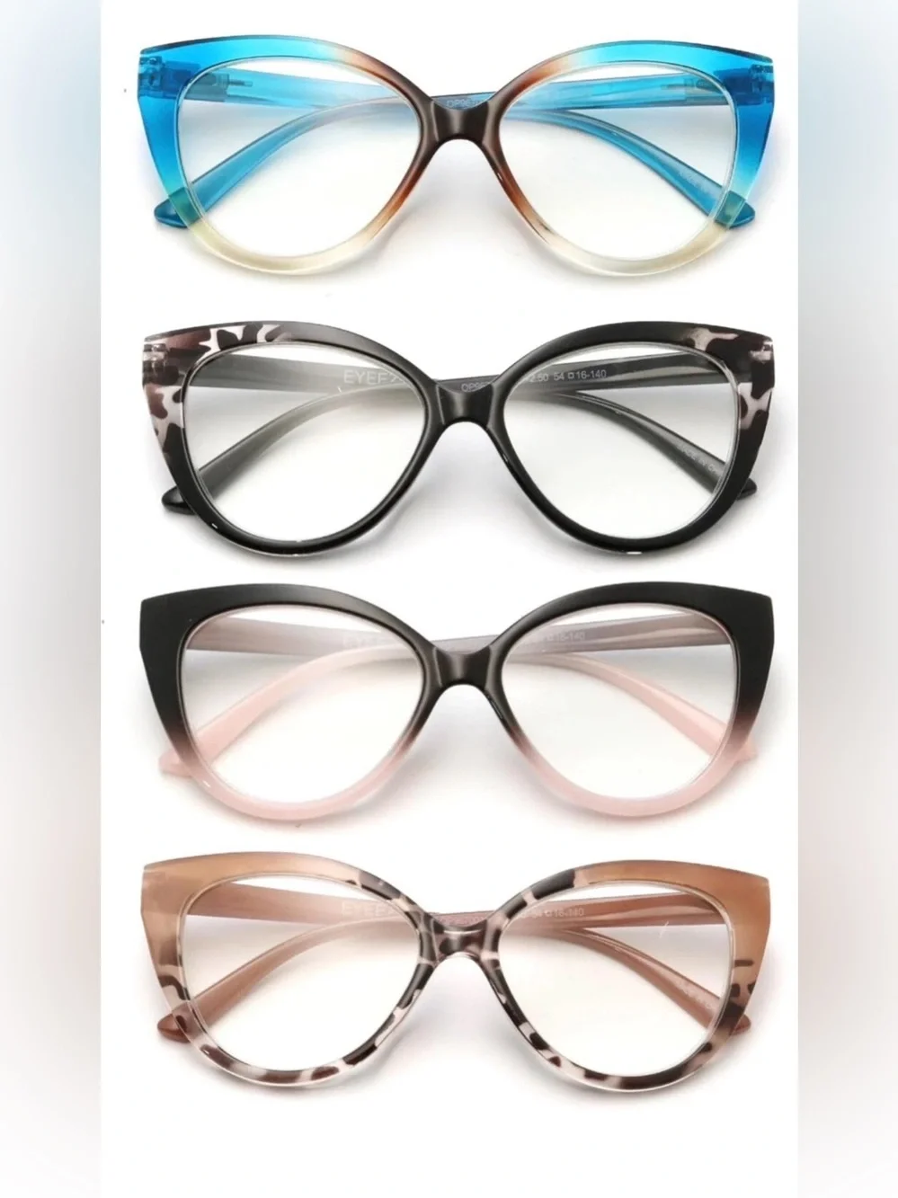 eyeezi 4PC Cat Eye Reading Glasses for WomenBlue Light Flexible Spring Hin +2.5